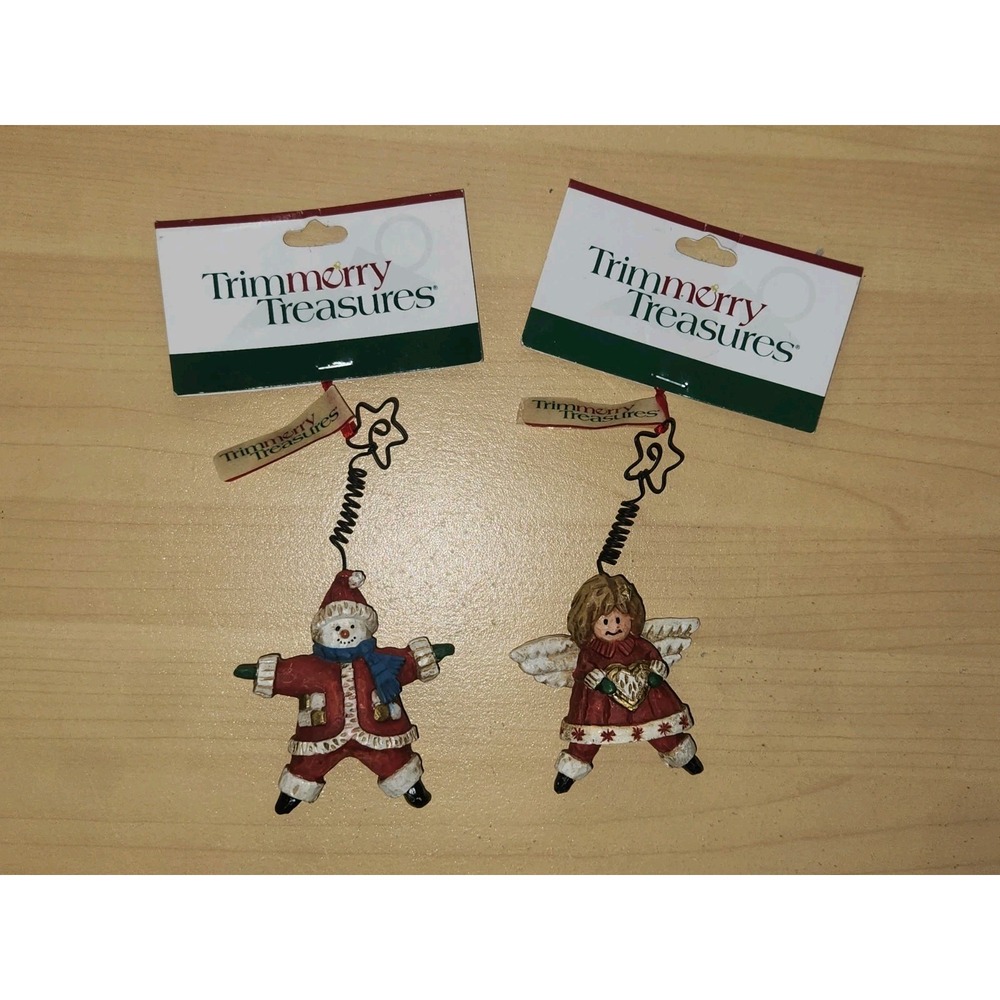 2 Trimmerry Treasures SNOWMAN & ANGEL Double Sided Resin Ornament 3.5" - NWT